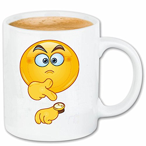 Kaffeetasse SMILEY SCHAUT AUF SEINE UHR 