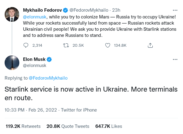 Elon Musk Starlink Ukraine