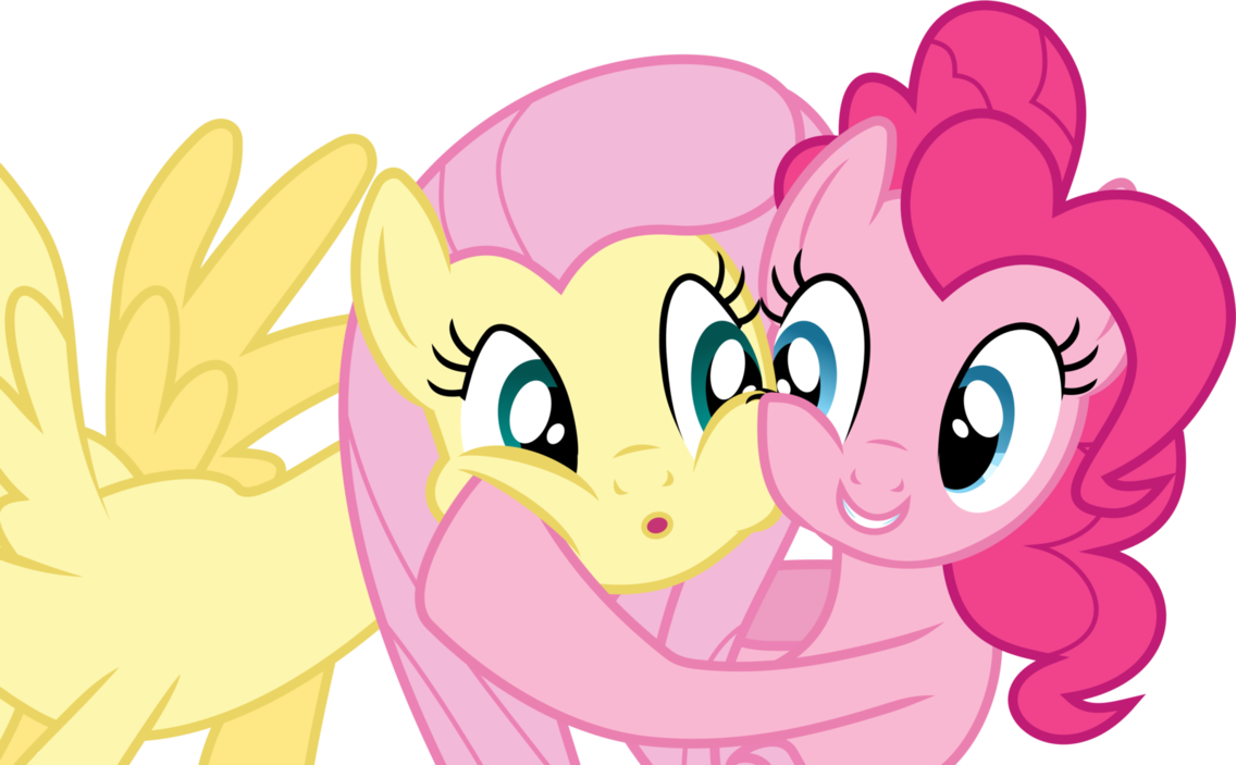 pinkie pie and fluttershy    cheek hug b