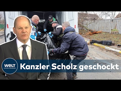 Youtube: BUTSCHA MASSAKER: Scholz fordert Aufklärung von "Verbrechen des russischen Militärs" | WELT Dokument